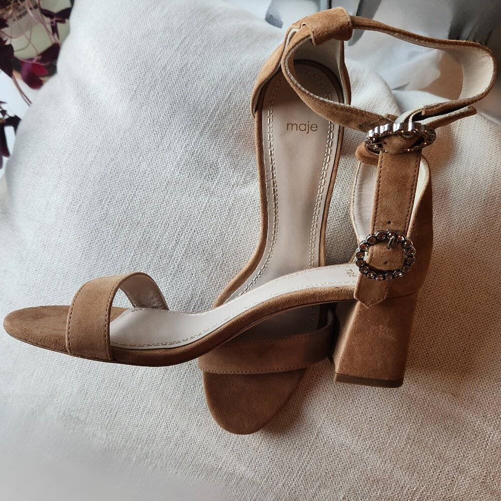 *NEW* Maje Faria Camel Suede Jewel-Buckle Sandals - EU 41(US 10)